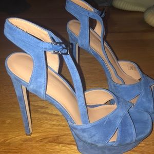 Halston Heritage blue suede platform heels sz 7.5